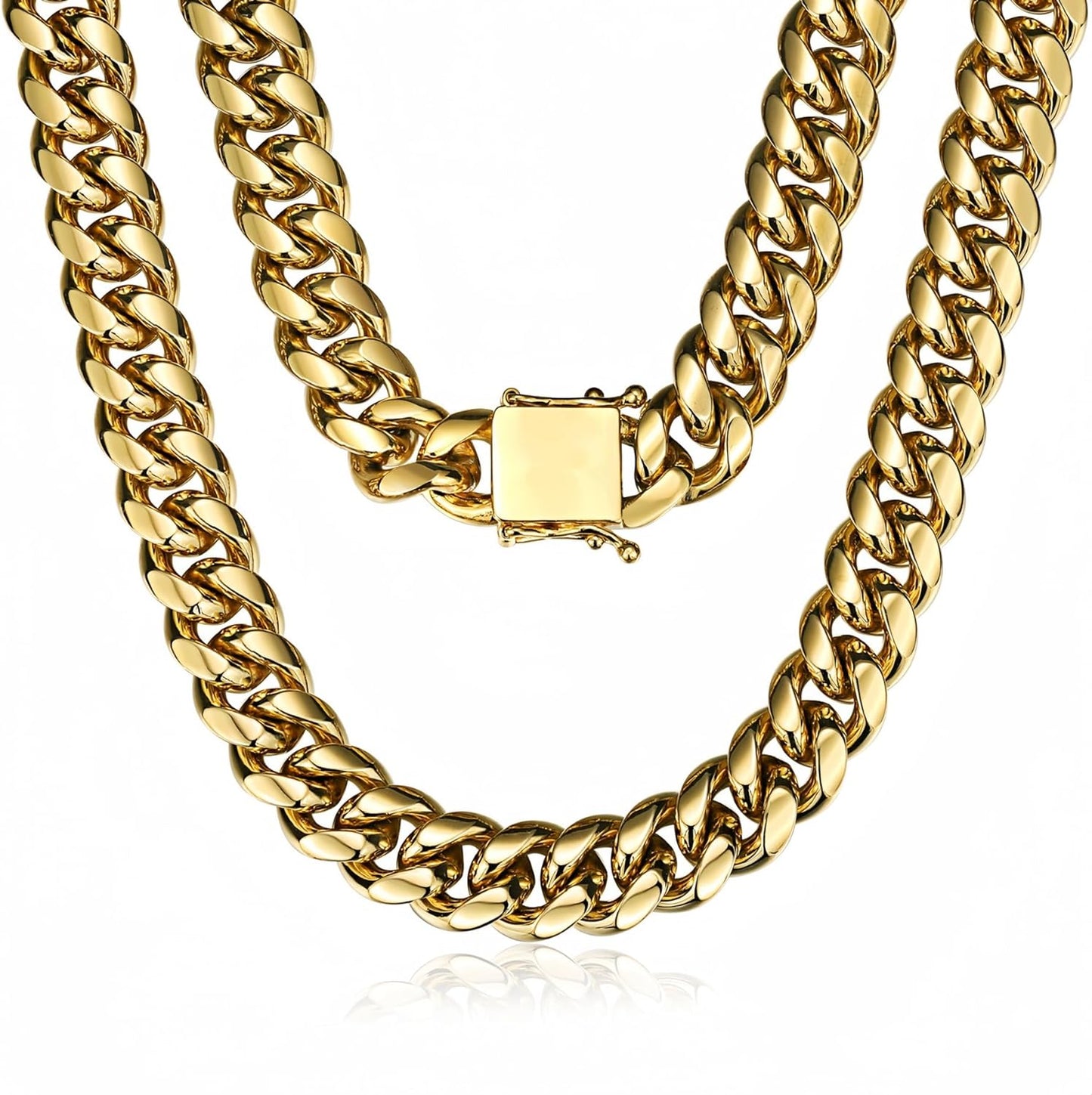 Miami Cuban Link Chain for Men 15Mm 18K Gold Stainless Steel Curb Necklace, Hip Hop Jewelry, Durable & Anti-Tarnish Mens Chain 18" 20" 22" 30" Inch, Pops Gifts for Fathers Boyfriends, Sons