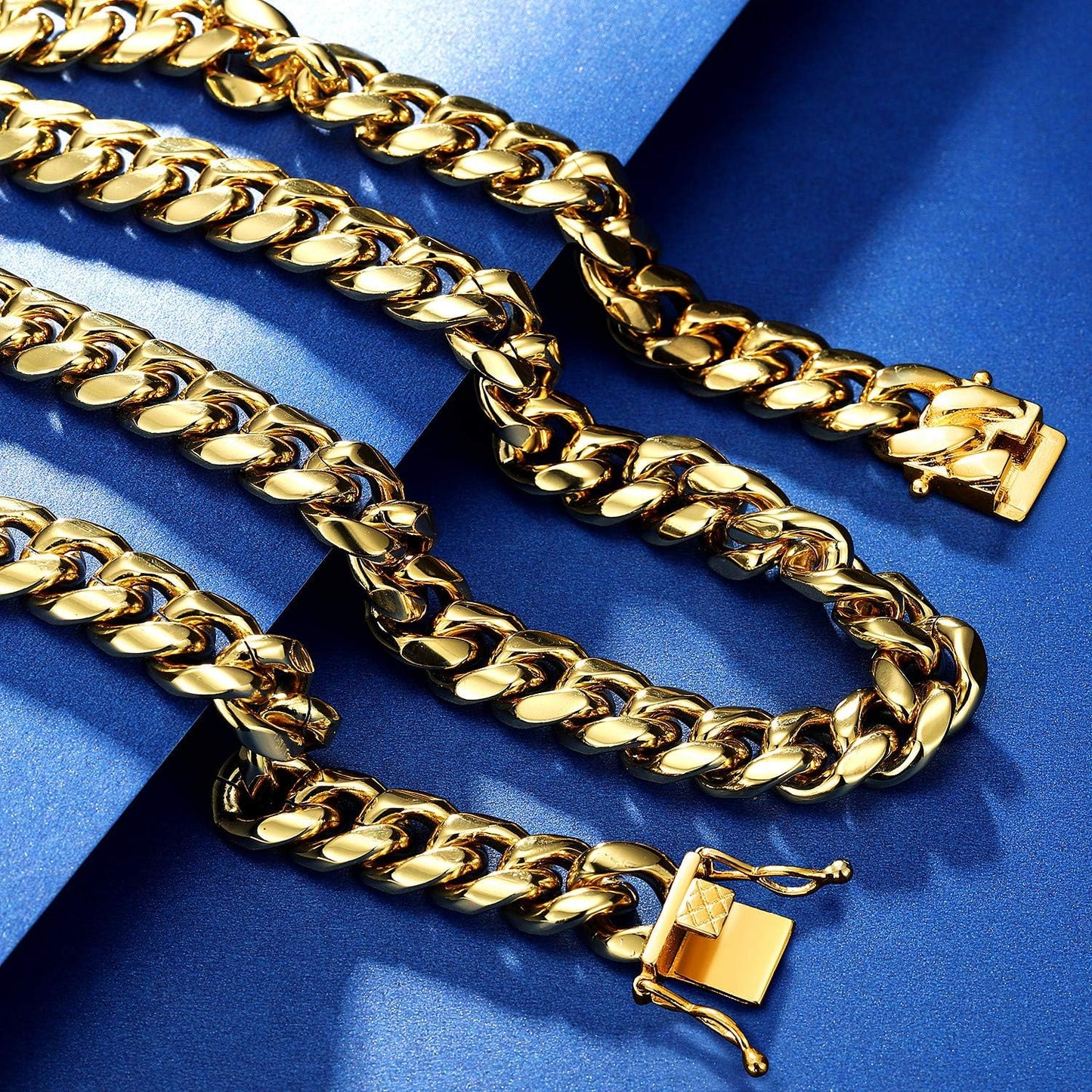 Miami Cuban Link Chain for Men 15Mm 18K Gold Stainless Steel Curb Necklace, Hip Hop Jewelry, Durable & Anti-Tarnish Mens Chain 18" 20" 22" 30" Inch, Pops Gifts for Fathers Boyfriends, Sons