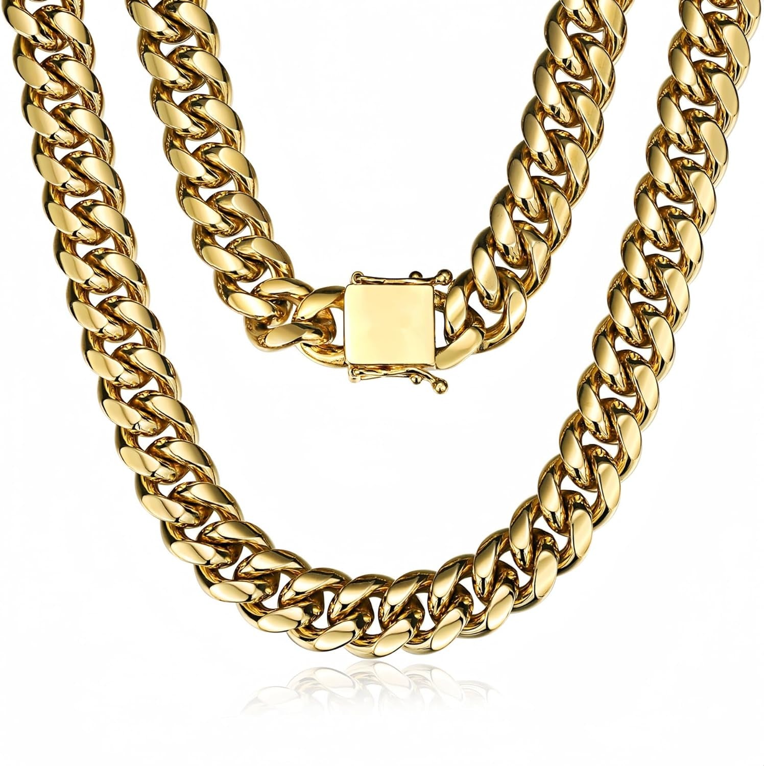 Miami Cuban Link Chain for Men 15Mm 18K Gold Stainless Steel Curb Necklace, Hip Hop Jewelry, Durable & Anti-Tarnish Mens Chain 18" 20" 22" 30" Inch, Pops Gifts for Fathers Boyfriends, Sons