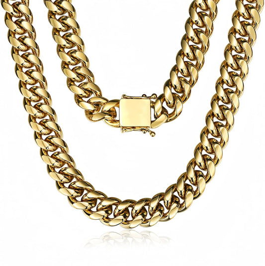 Miami Cuban Link Chain for Men 15Mm 18K Gold Stainless Steel Curb Necklace, Hip Hop Jewelry, Durable & Anti-Tarnish Mens Chain 18" 20" 22" 30" Inch, Pops Gifts for Fathers Boyfriends, Sons