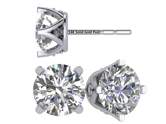 4 Prong Lucita Simulated Diamond Stud Earrings with Solid 14K Gold Posts-White-5.0 Mm-1.00Ctw