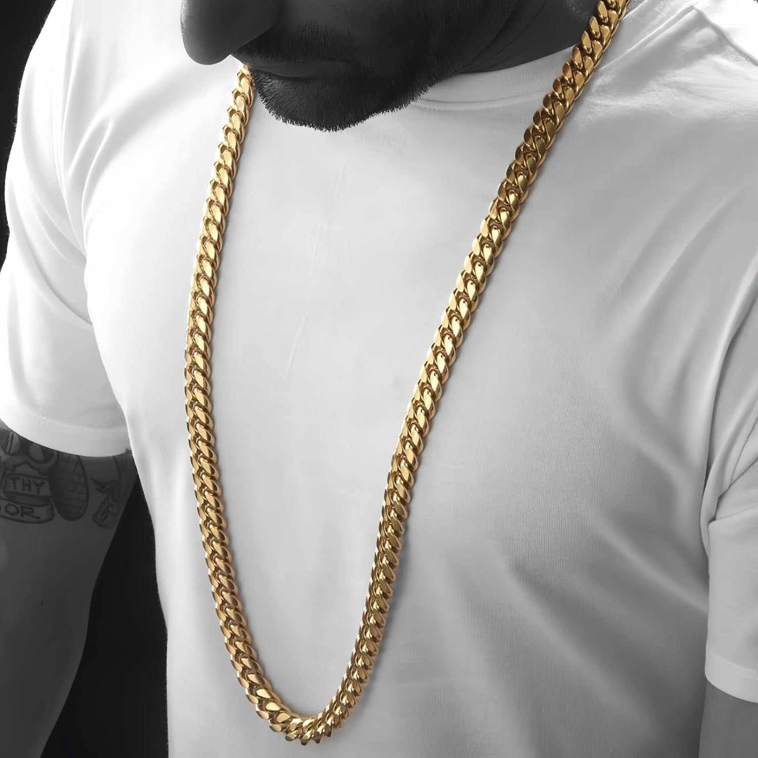 Miami Cuban Link Chain for Men 15Mm 18K Gold Stainless Steel Curb Necklace, Hip Hop Jewelry, Durable & Anti-Tarnish Mens Chain 18" 20" 22" 30" Inch, Pops Gifts for Fathers Boyfriends, Sons