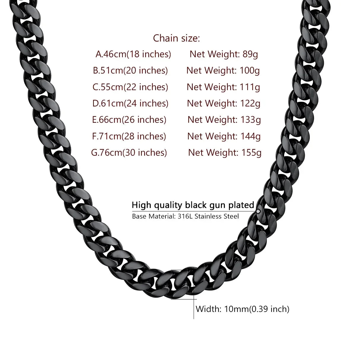Cuban Link Chains Male Men Necklaces 20Inch 10MM Mens Jewelry Mens Gifts