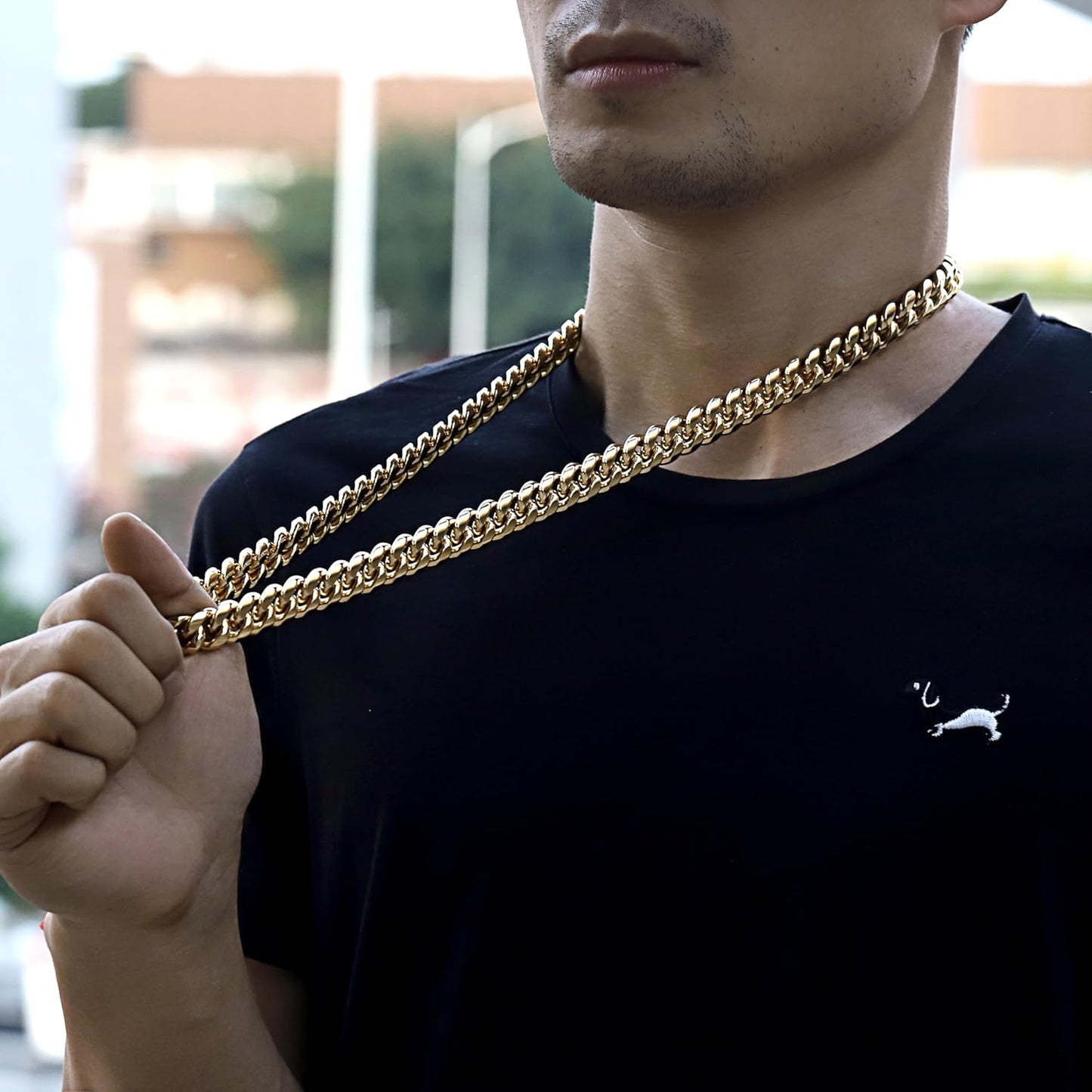 Miami Cuban Link Chain for Men 15Mm 18K Gold Stainless Steel Curb Necklace, Hip Hop Jewelry, Durable & Anti-Tarnish Mens Chain 18" 20" 22" 30" Inch, Pops Gifts for Fathers Boyfriends, Sons