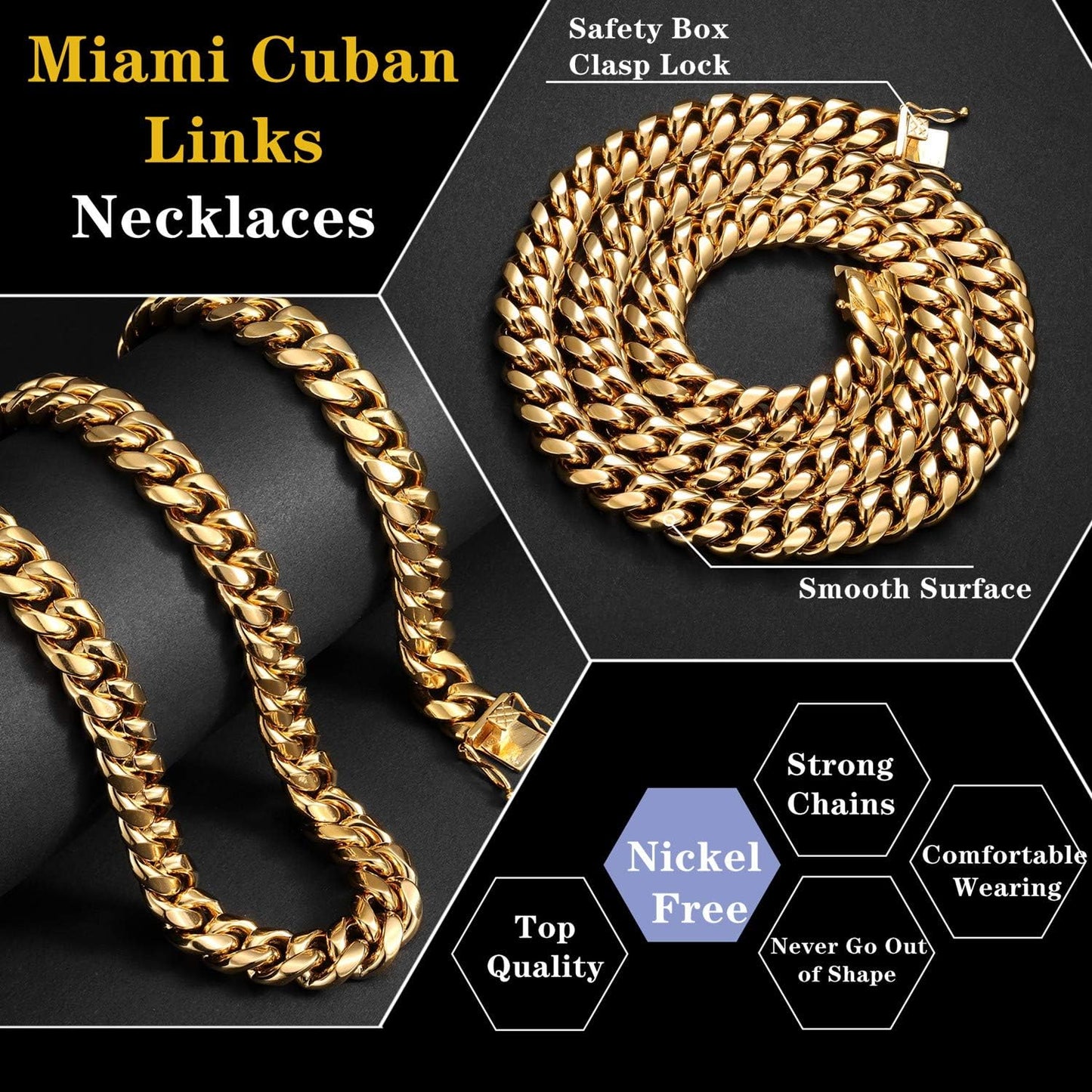 Miami Cuban Link Chain for Men 15Mm 18K Gold Stainless Steel Curb Necklace, Hip Hop Jewelry, Durable & Anti-Tarnish Mens Chain 18" 20" 22" 30" Inch, Pops Gifts for Fathers Boyfriends, Sons